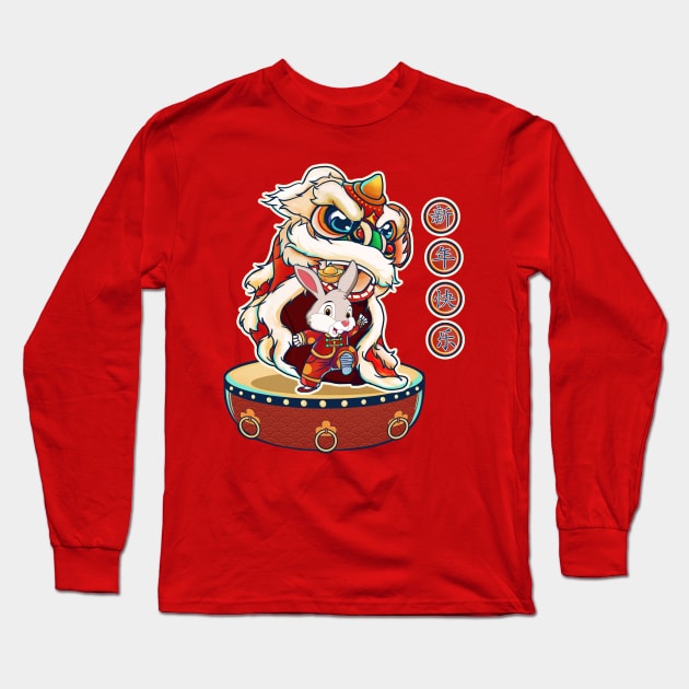 2023 Chinese New Year 2023 Lion Dance - Year Of The Rabbit Long Sleeve T-Shirt by Jhon Towel